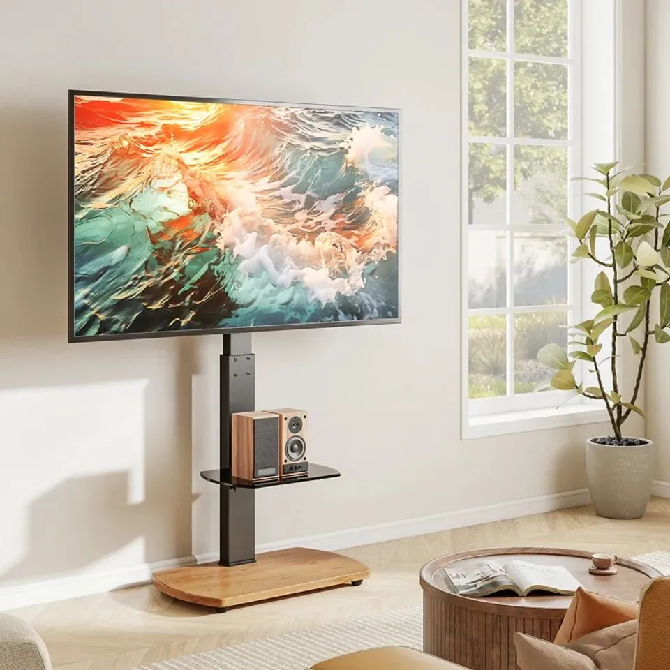 BOXED AINOAH TV STAND FOR TVS UP TO 65" - OAK/BLACK (1 BOX)