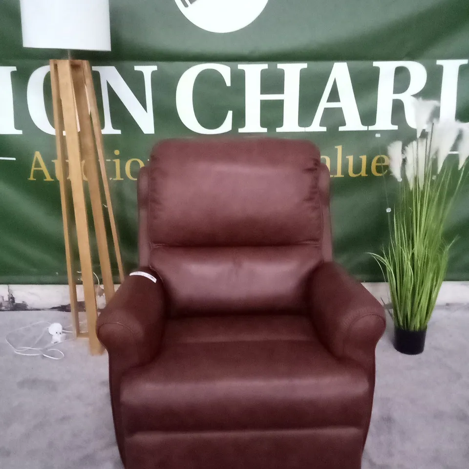 QUALITY DESIGNER ELECTRIC RECLINER ARMCHAIR - BROWN LEATHER