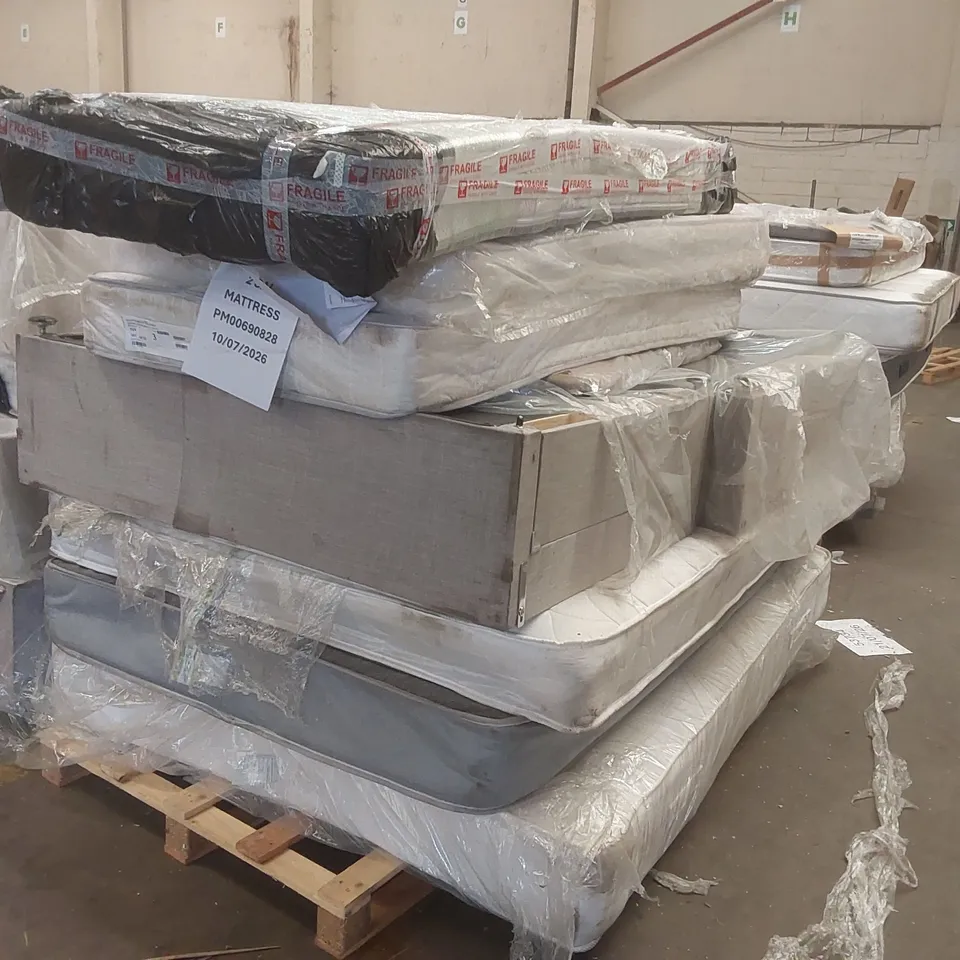 PALLET CONTAINING APPROXIMATELY 6 MATTRESSES, 1 HEADBOARD, 2 DIVAN BASE PARTS