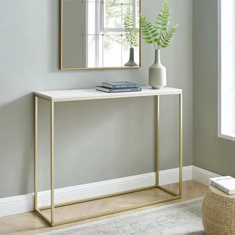 BOXED MUEHLEBACH 107CM CONSOLE TABLE - FAUX MARBLE/GOLD (1 BOX)