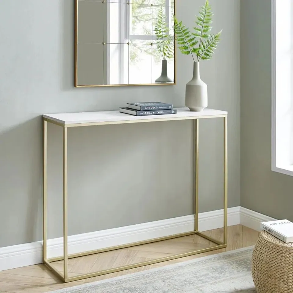 BOXED MUEHLEBACH 107CM CONSOLE TABLE - FAUX MARBLE/GOLD (1 BOX)