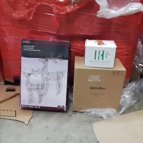 PALLET OF ASSORTED HOUSEHOLD GOODS AND PRODUCTS TO INCLUDE;LED REINDEER,LED DOG FIGURE,INFLATABLE DINOSAUR COSTUME 