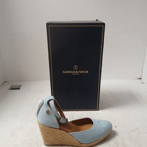 FAIRFAX & FAVOR MONACO WEDGE – SKY BLUE SUEDE, UK 4 (EU 37) (BOXED)