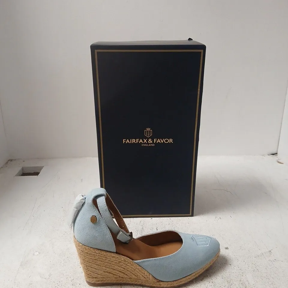 FAIRFAX & FAVOR MONACO WEDGE – SKY BLUE SUEDE, UK 4 (EU 37) (BOXED)