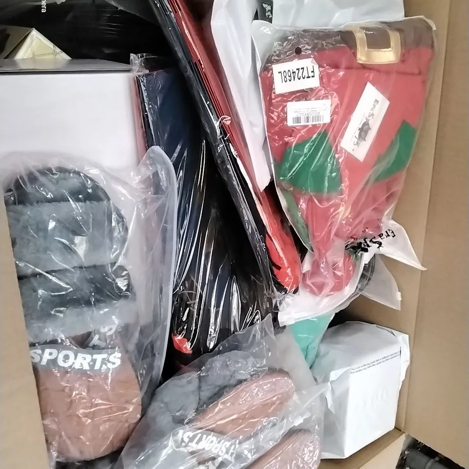 PALLET CONTAINING 6 BOXES OF ASSORTED HOUSEHOLD ITEMS TO INCLUDE BOXED ALLOT SHOES, ELF DRESS UP SETS AND BABY MILESTONE TRAIN