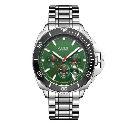 VICKERS ARMSTRONGS LIMITED EDITION HAND ASSEMBLED GEOSPHERE CHRONOGRAPH MOVEMENT GREEN DIAL WRISTWATCH