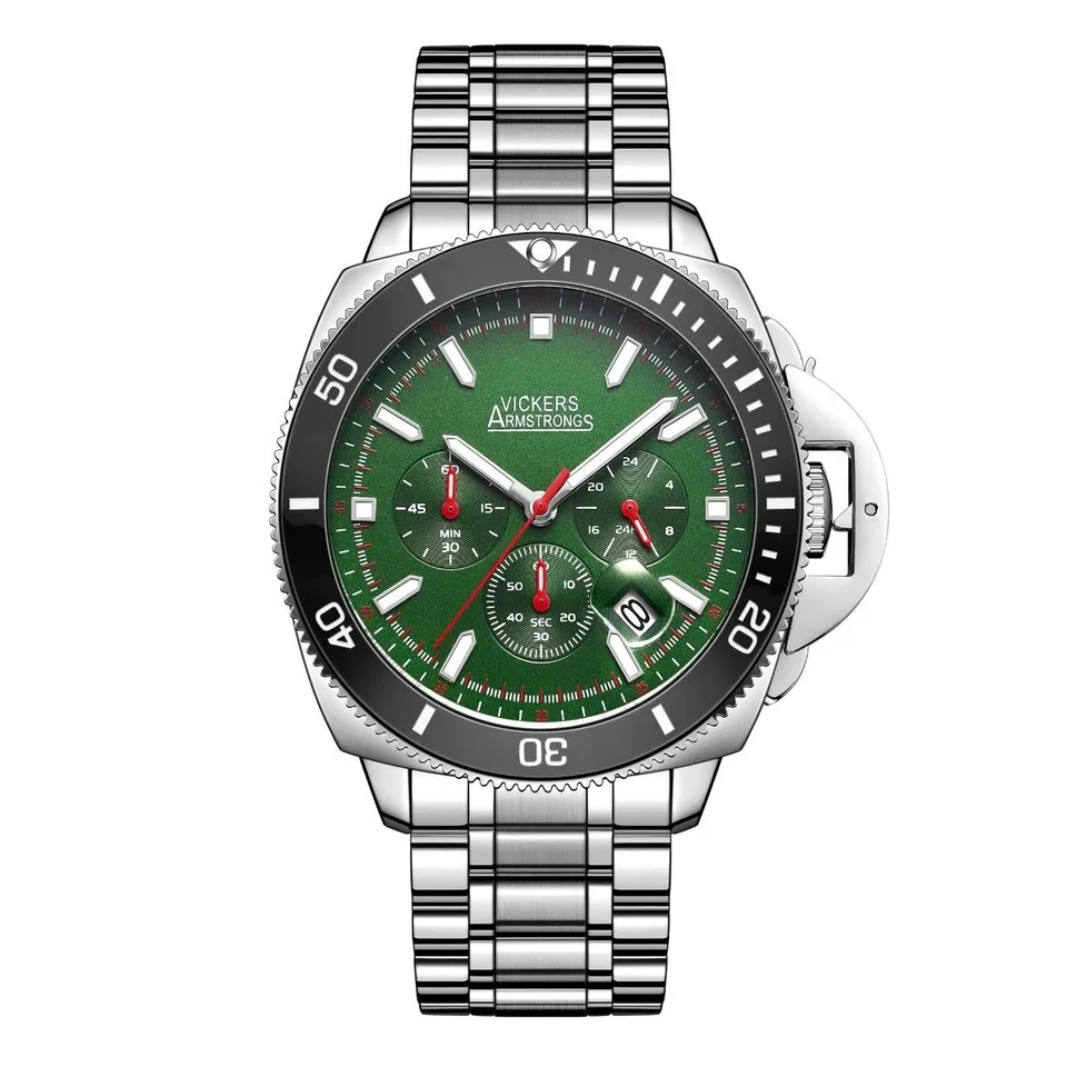 VICKERS ARMSTRONGS LIMITED EDITION HAND ASSEMBLED GEOSPHERE CHRONOGRAPH MOVEMENT GREEN DIAL WRISTWATCH