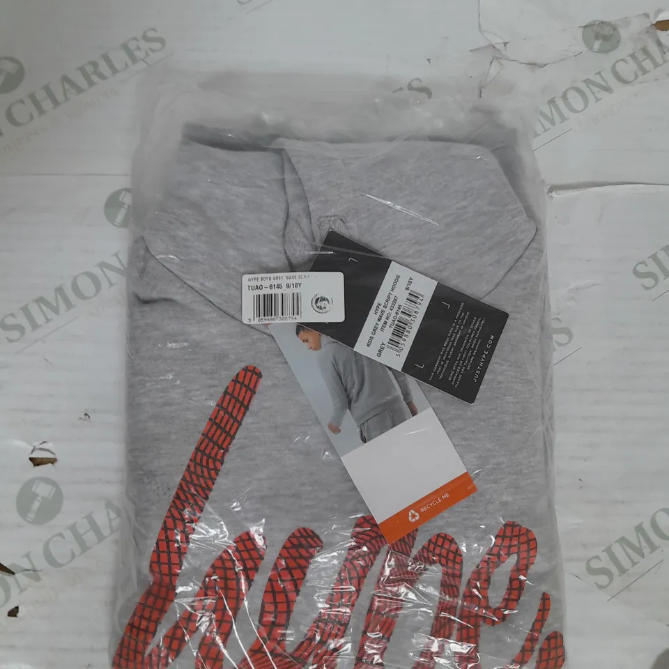 HYPE KIDS GREY WAVE SCRIPT HOODIE SIZE 9-10YRS