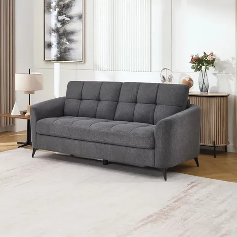 BOXED SOLNA 3 SEATER FABRIC SOFA - CHARCOAL (1 BOX)