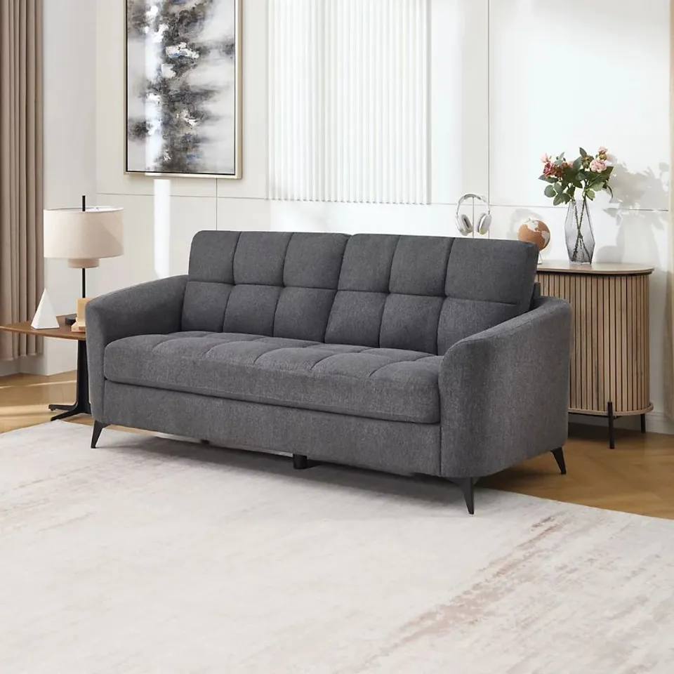 BOXED SOLNA 3 SEATER FABRIC SOFA - CHARCOAL (1 BOX)
