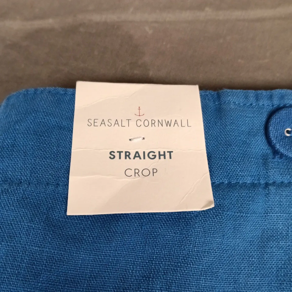 SEASALT CORNWALL GARMENT-DYED LINEN STRAIGHT CROP TROUSERS IN BLUE – TALL, UK 12