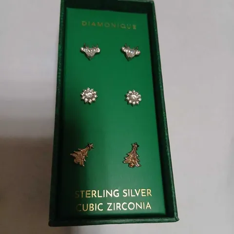 DIAMONIQUE 3CT FESTIVE STUD SET STERLING SILVER 