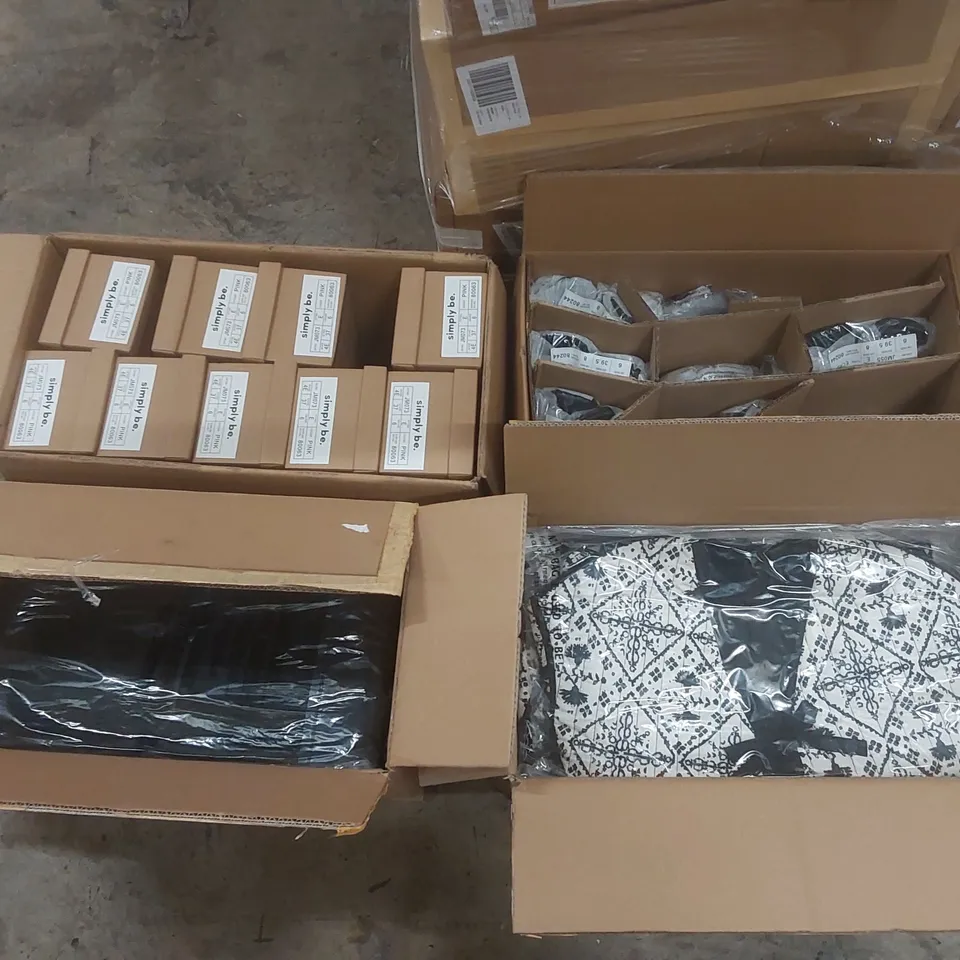 PALLET CONTAINING APPROXIMATELY 115x BRAND NEW ASSORTED DESIGNER CLOTHING ITEMS INCLUDING: SIMPLY BE SHOES AND JACKETS ECT