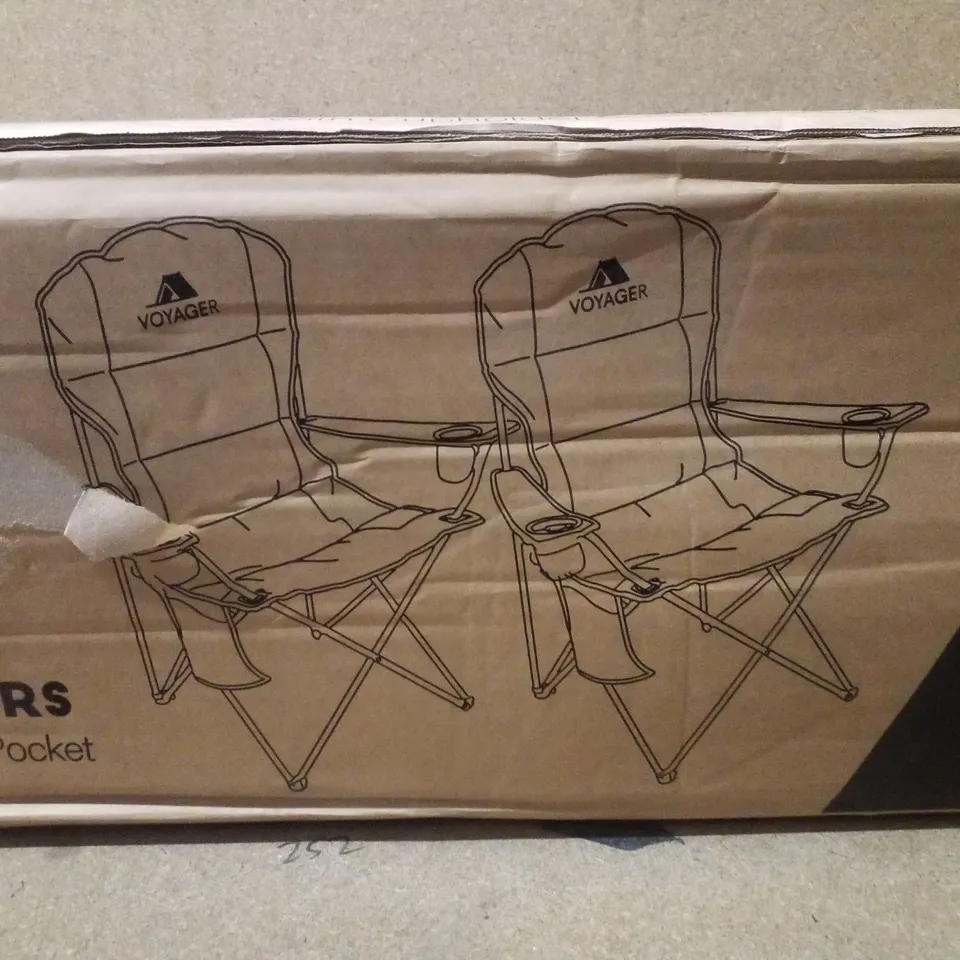 BOXED VOYAGER SET OF 2 PADDED CAMPING CHAIRS - BLACK & GREY
