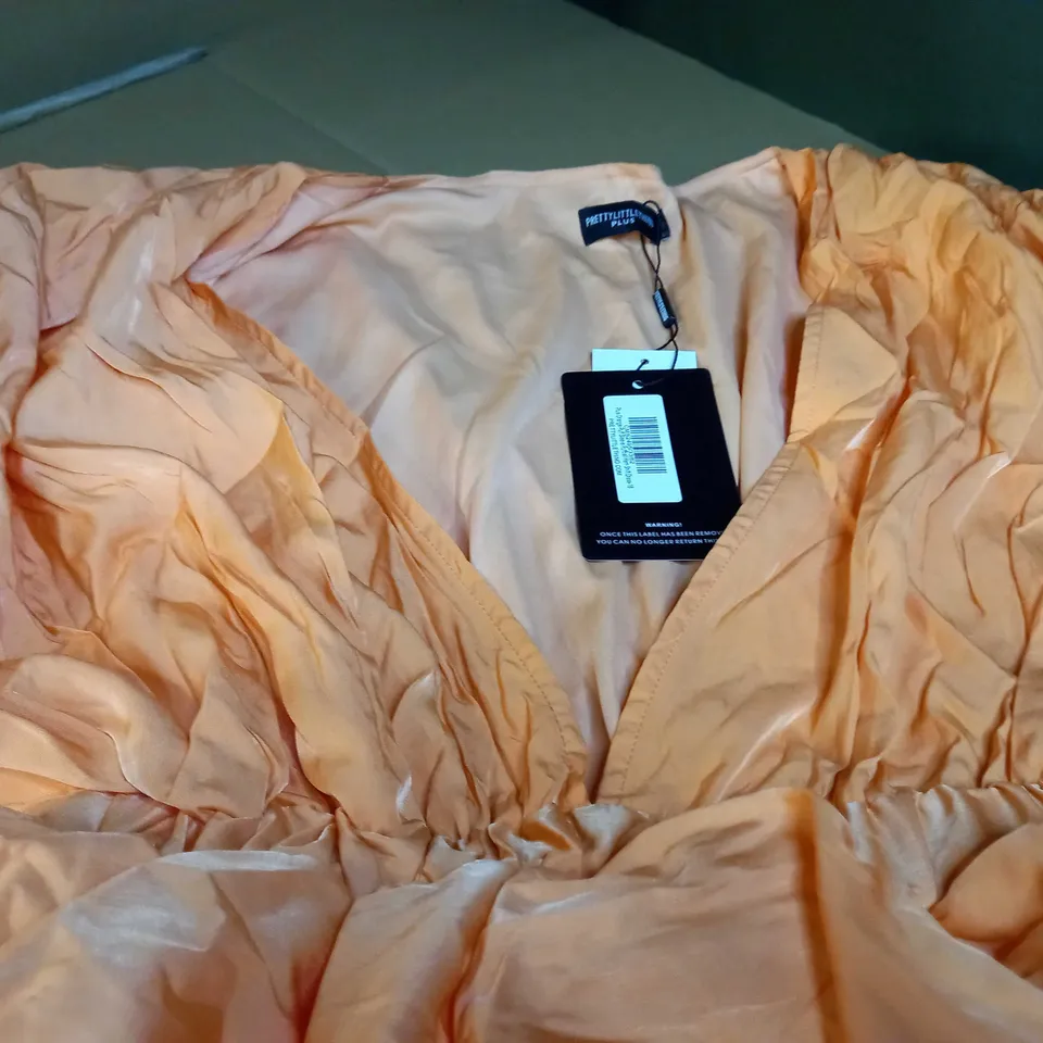 PRETTYLITTLETHING ORANGE PUFF SLEEVE PUFFBALL HEM SHIFT DRESS - SIZE 18