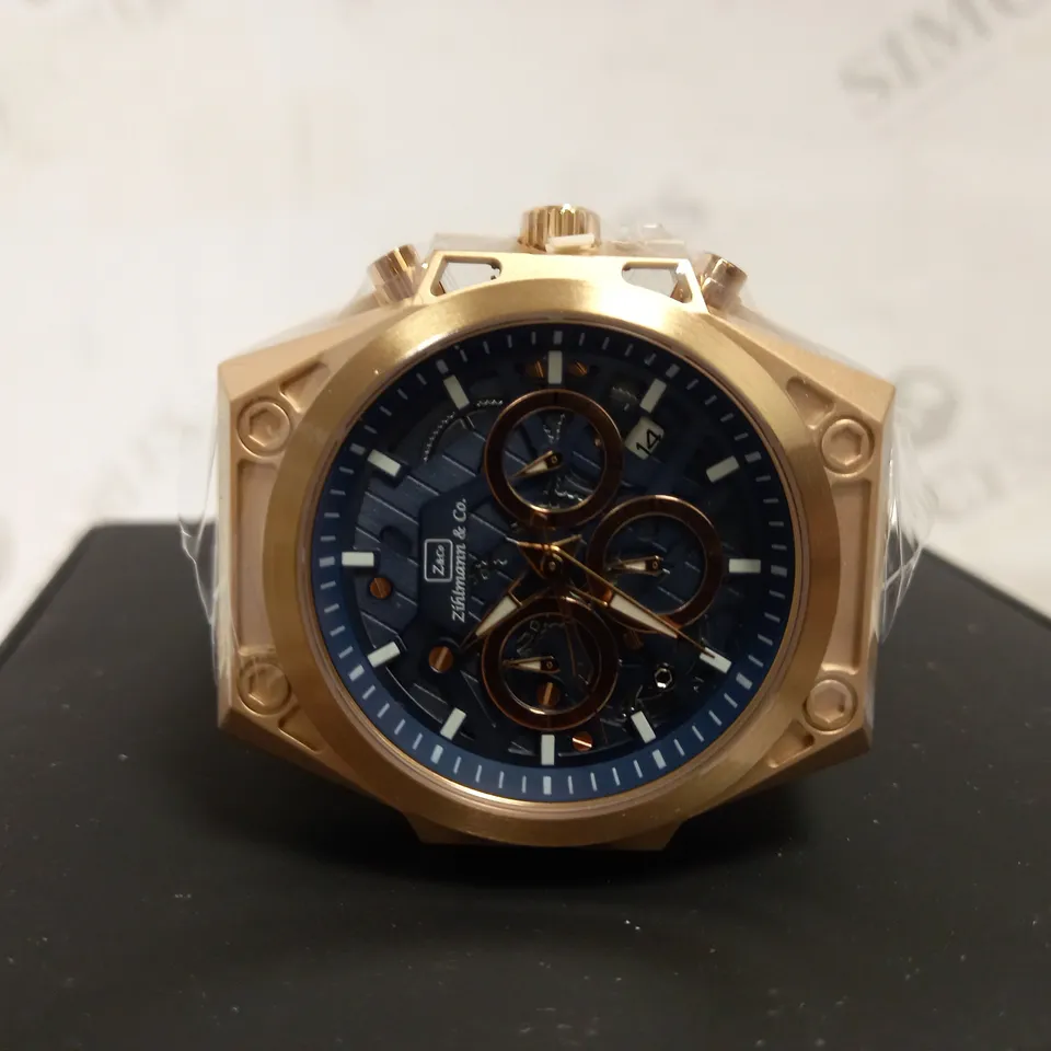 ZIHLMANN & CO TRIPLE DIAL STUD DETAIL RUBBER STRAP WATCH RRP £520