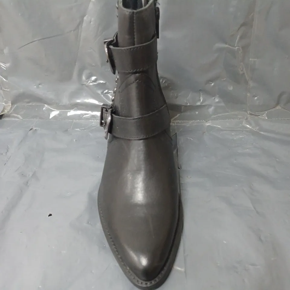 BOXED PAIR OF BLACK LEATHER ANKLE BOOTS - SIZE 36