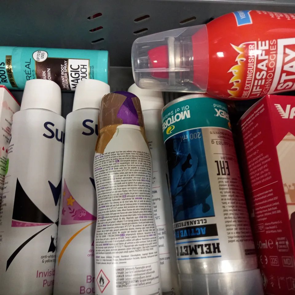 BOX OF APPROX 12 ASSORTED AEROSOLS TO INCLUDE JOHN FRIEDA THICKENING MOUSSE, SURE DEODORANT, SOFT&GENTLE DEODORANT, ETC 