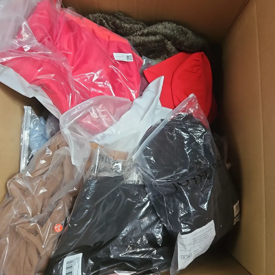APPROXIMATELY 20 ASSORTED CLOTHING PRODUCTS IN VARIOUS STYLES & SIZES TO INCLUDE JACKETS, T-SHIRTS, DRESSES ETC