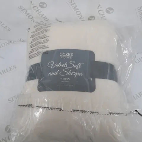 COZEE HOME REVERSIBLE VELVETSOFT & SHERPA THROW - IVORY