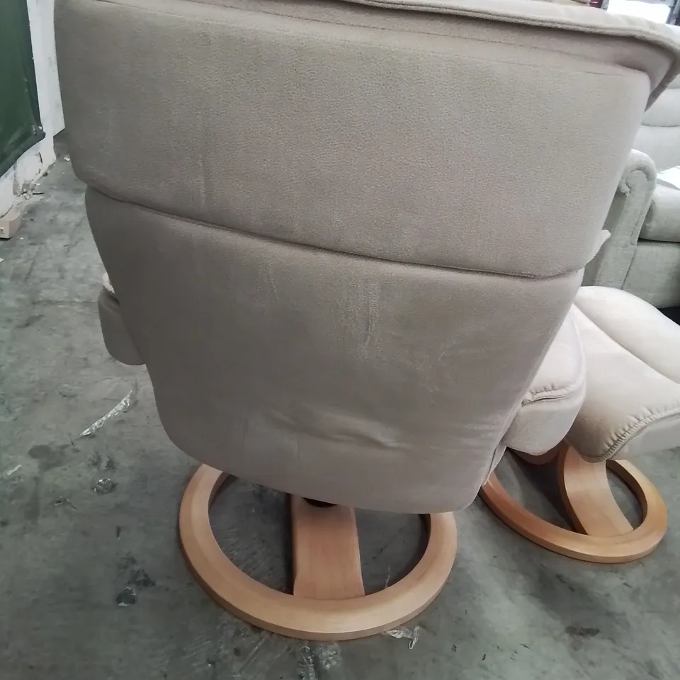 QUALITY BRITISH DESIGNER & MANUFACTURED G PLAN BERGEN SWIVEL/RECLINING CHAIR & FOOTSTOOL STINGRAY LINEN