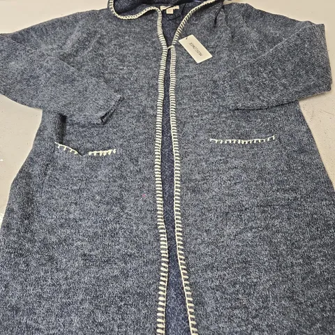 MUDFLOWER STITCH DETAIL WOOL JACKET, NAVY/WHITE - SIZE 14