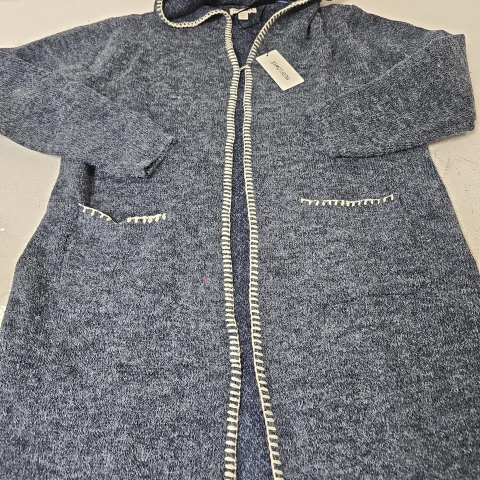 MUDFLOWER STITCH DETAIL WOOL JACKET, NAVY/WHITE - SIZE 14