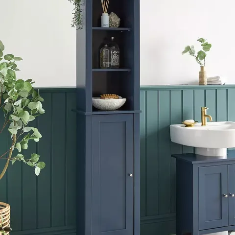 BOXED CORRIE TALL BATHROOM CABINET - NAVY