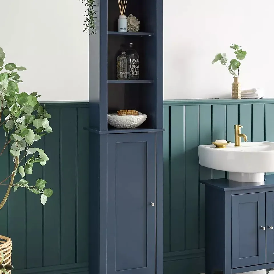 BOXED CORRIE TALL BATHROOM CABINET - NAVY