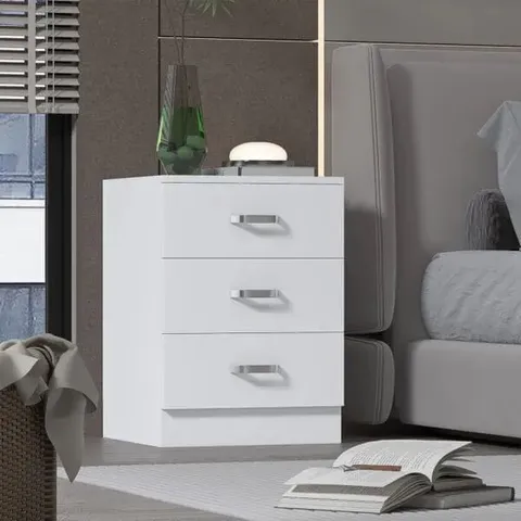 BOXED FWSTYLE TUNIS 3 DRAWER MATT WHITE CHEST OF DRAWER (1 BOX)
