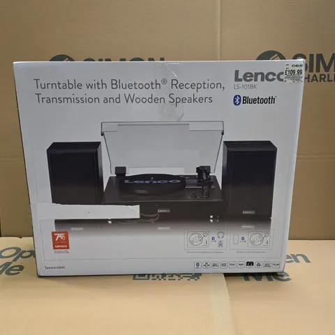 BOXED LENCO LS-101BK TURNTABLE WITH BLUETOOTH AND WOODEN SPEAKERS