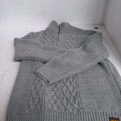 SUPERDRY JACOB CABLE KNIT HALF ZIP SWEATER – MID GREY – UK 2XL