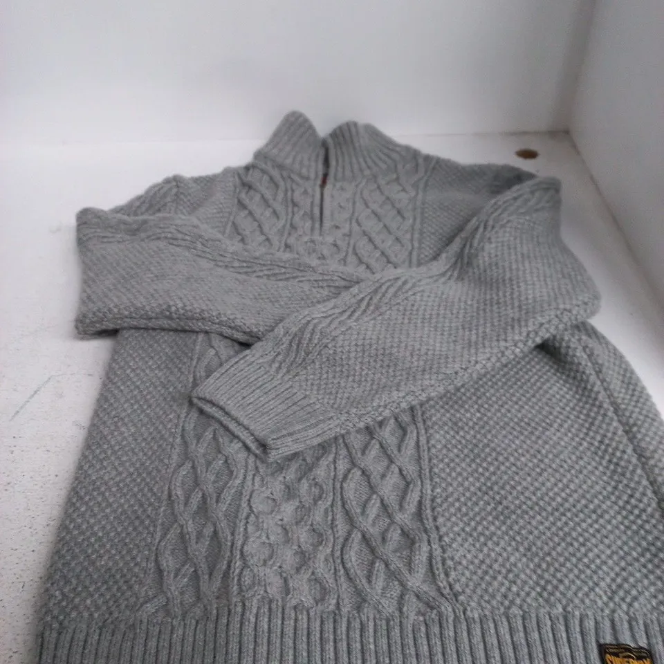 SUPERDRY JACOB CABLE KNIT HALF ZIP SWEATER – MID GREY – UK 2XL