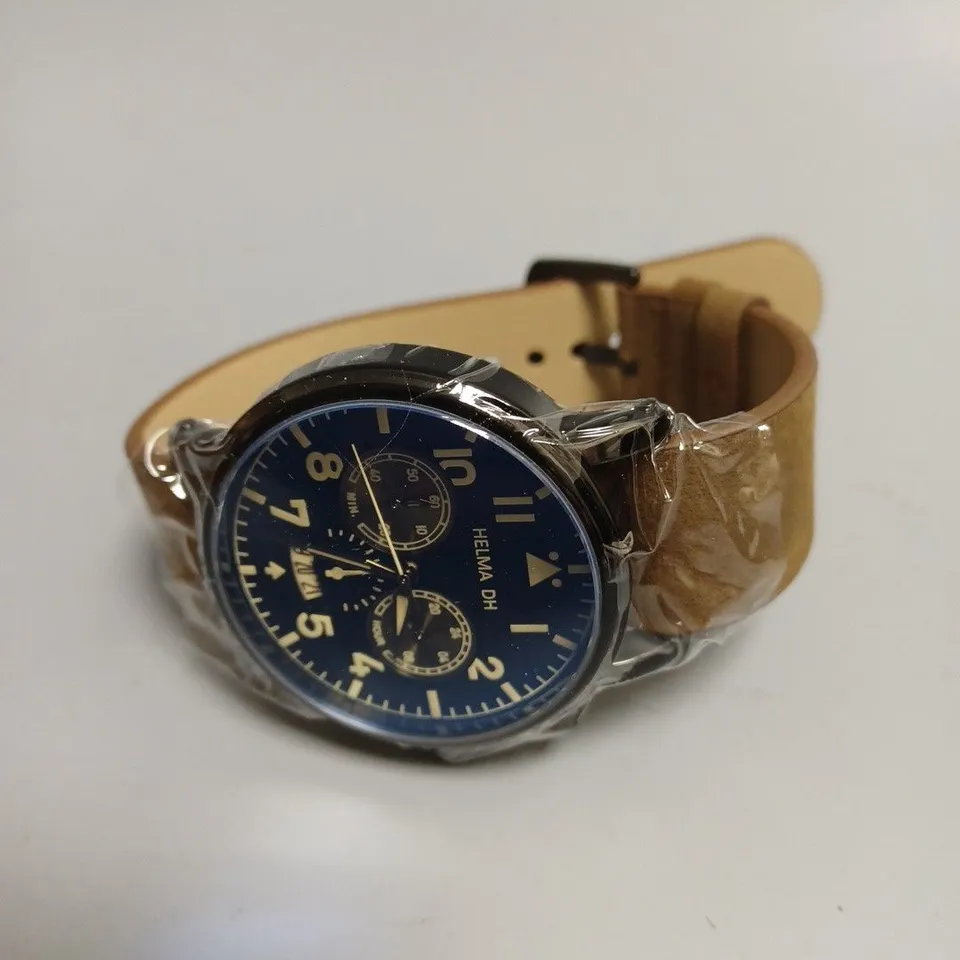 MEN’S HELMA DH CHRONOGRAPH MASTER PILOT WATCH - MODEL DH007 - MULTI-FUNCTION MOVEMENT WITH DATE – GENUINE LEATHER STRAP