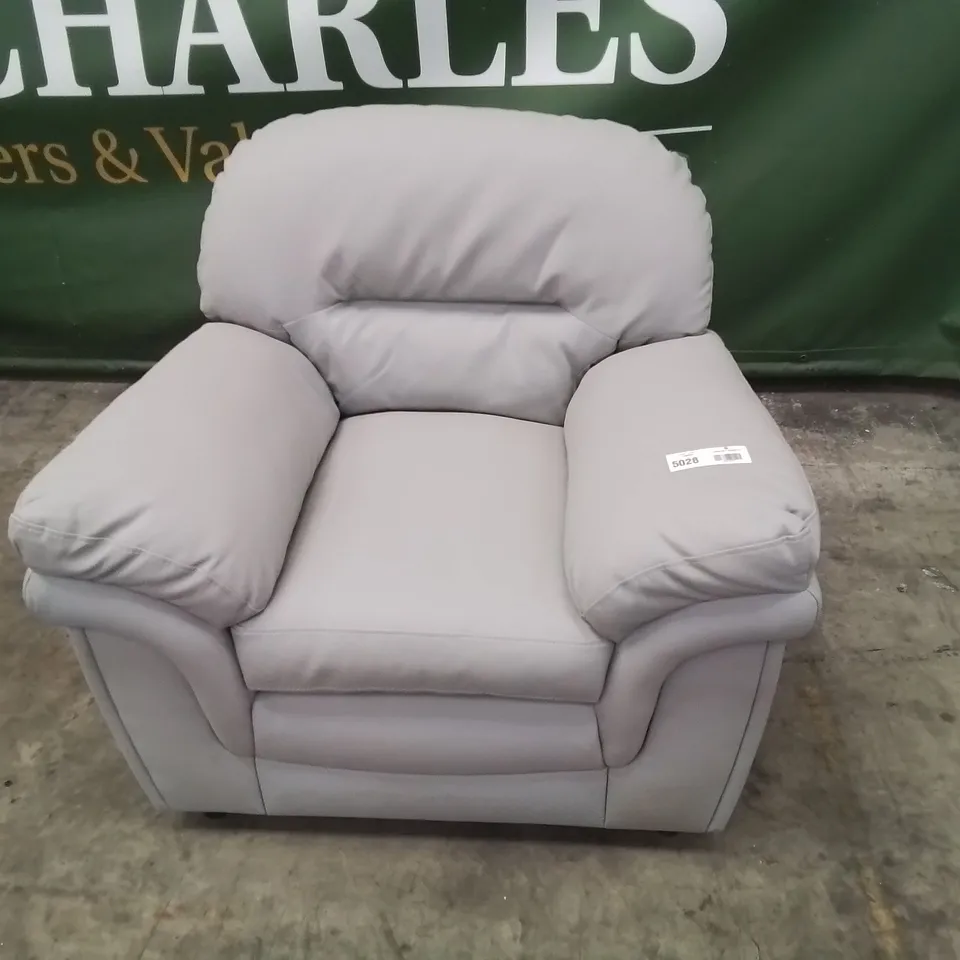 DESIGNER EASY CHAIR LIGHT GREY FAUX LEATHER 