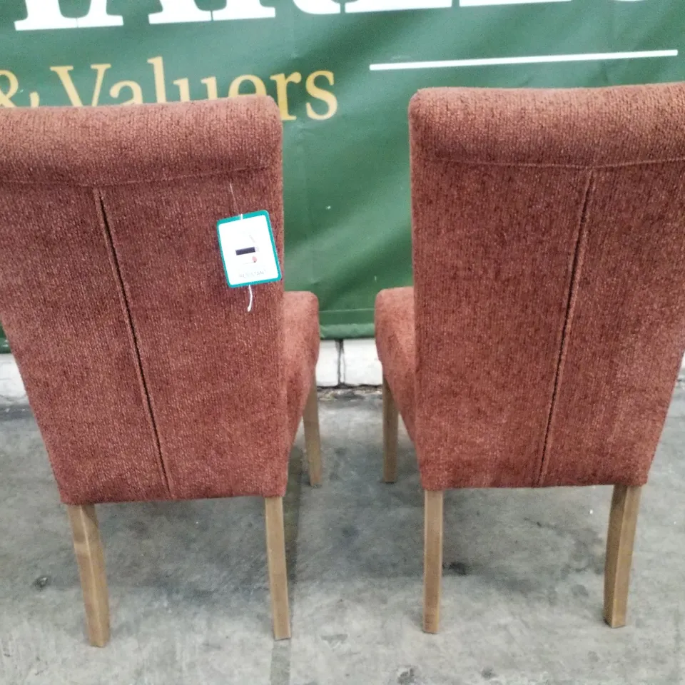SET OF 2 BROWN FABRIC DINING CHAIRS