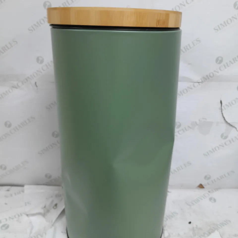 BOXED 30L PEDAL BIN IN GREEN WITH BAMBOO LID
