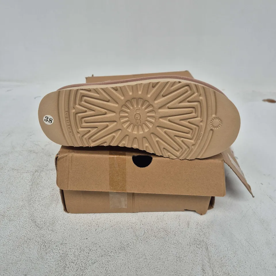 BOXED PAIR OF UGG TAZZ SLIPPERS IN NATURAL BEIGE - SIZE 38