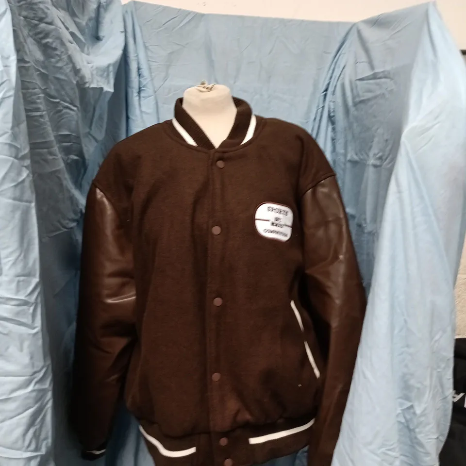 Pull&Bear Brown Varsity Jacket with Leather Sleeves – Men's UK 12 (EU XL / US XL)