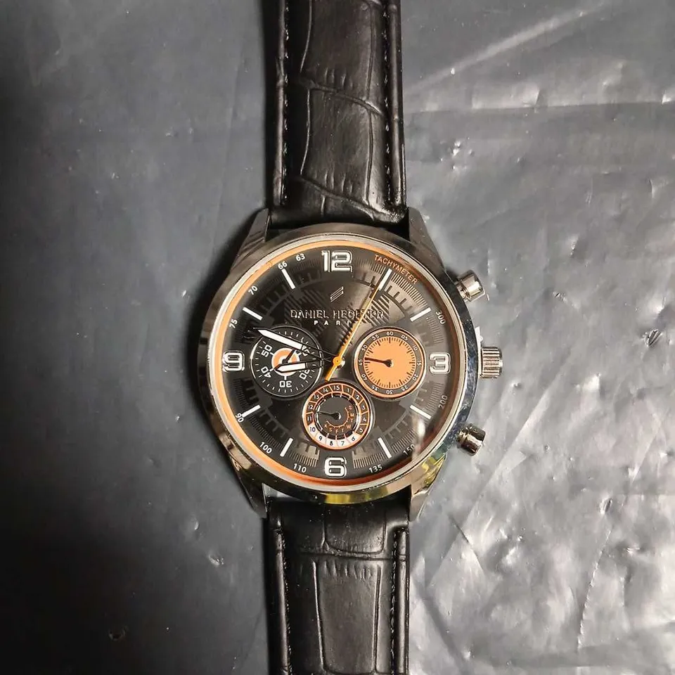DANIEL HECHTER PARIS CHRONOGRAPH WATCH – BLACK DIAL, ORANGE SUB-DIALS, LEATHER STRAP