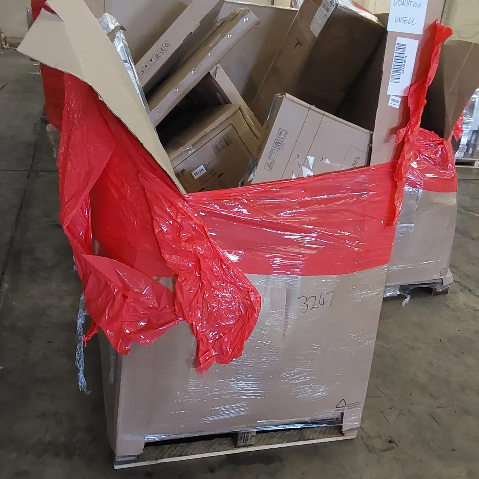 PALLET CONTAINING HOUSEHOLD AND CONSUMER PRODUCTS. INCLUDES FOLDING CHAIR, SKELETON DISPLAY, TOYS, DECOR ITEMS, TOILET SEAT ETC 
