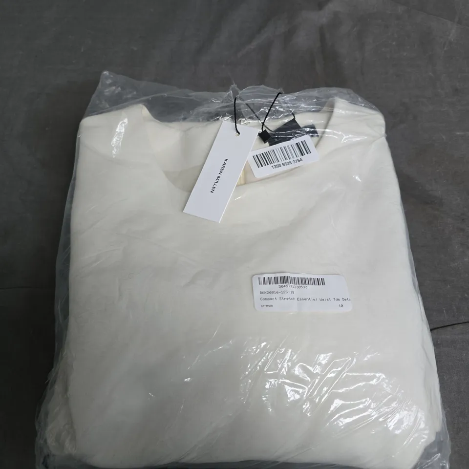 KAREN MILLEN CREAM COMPACT STRETCH ESSENTIAL WAIST TAILORED MINI DRESS - UK 10 