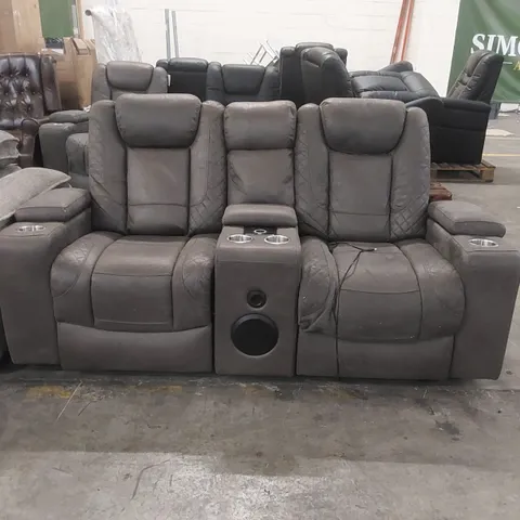 QUALITY DESIGNER 2 SEATER FAUX LEATHER ELECTRIC RECLINER SOFA WITH SPEAKERS AND CUPHOLDERS