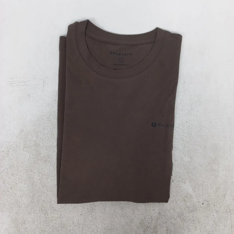 BELSTAFF SHORT SLEEVE T-SHIRT IN DARK BROWN SIZE LARGE