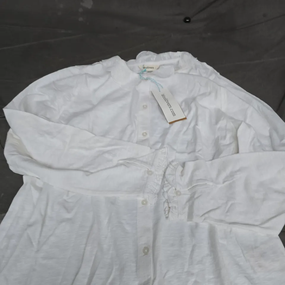 WOOLOVERS PETAL COLLAR JERSEY TOP – WHITE, UK SIZE L