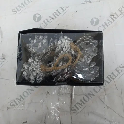 SILVER PINE CONE ORNAMENTS