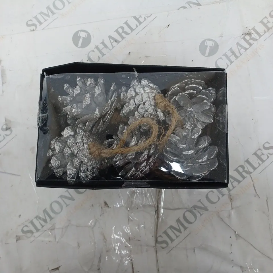 SILVER PINE CONE ORNAMENTS