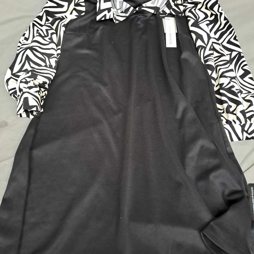 ROMAN PETITE 2IN1 COLLAR DRESS IN BLACK/WHITE - SIZE 14