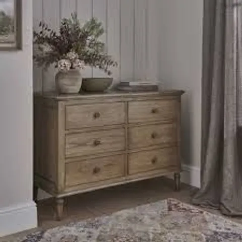 BRAND NEW HOMESDIRECT365 SERENITY ANTIQUE FRENCH STYLE 6 DRAWER CHEST OF DRAWERS -NATURAL-