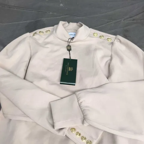 HOLLAND COOPER BEIGE KNIT TOP WITH GOLD BUTTON EPAULETTES – UK XS